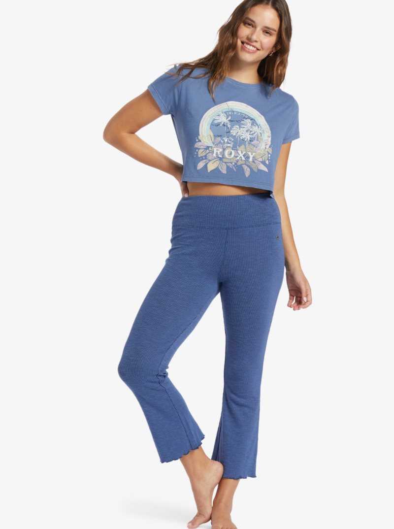 Pantalon Roxy Zuma Knit Pant High Taille Knit Flare Femme Indigo | 751630SHI