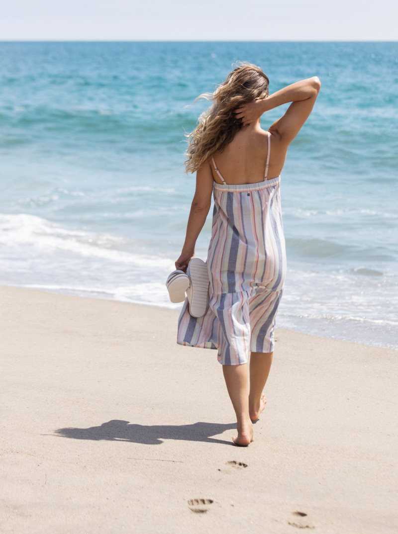 Peignoir Roxy Glorious Sunshine Lanières Midi Femme Blanche Stripes | 103675OCH