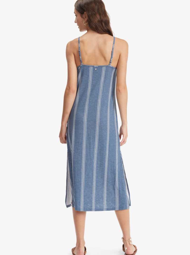Peignoir Roxy Promised Land Lanières Midi Femme Bleu Stripes | 268453TZE