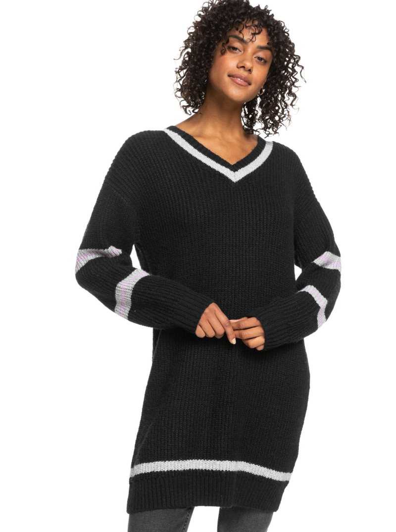 Peignoir Roxy Rose Mood V-Neck Pull Femme Grise Foncé | 798456FXB