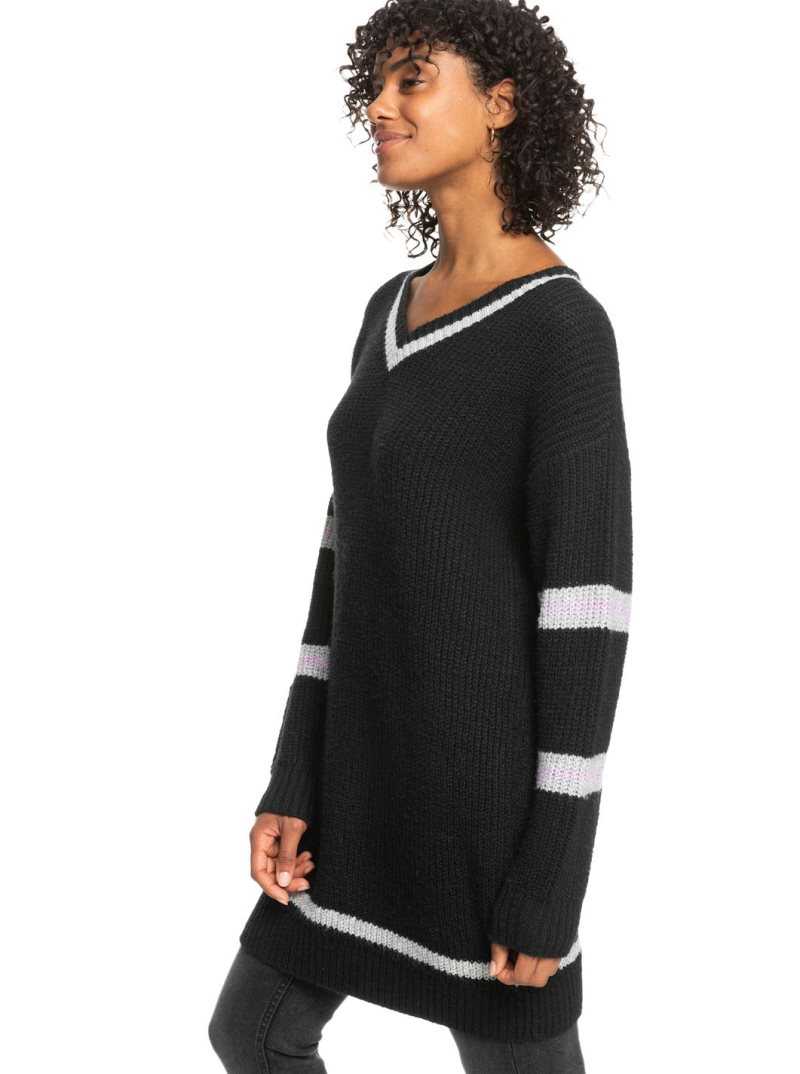 Peignoir Roxy Rose Mood V-Neck Pull Femme Grise Foncé | 798456FXB