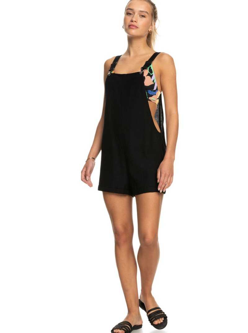 Peignoir Roxy Silver Sky Again Dungaree Shorts Femme Grise Foncé | 621580QZV