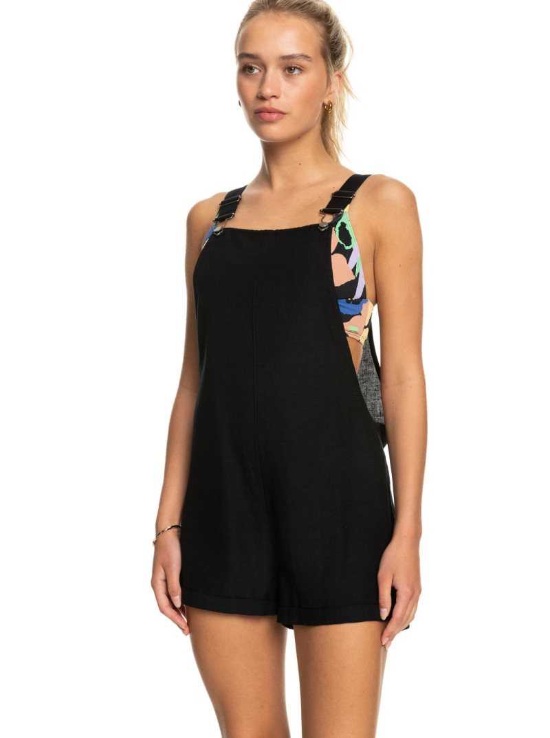 Peignoir Roxy Silver Sky Again Dungaree Shorts Femme Grise Foncé | 621580QZV