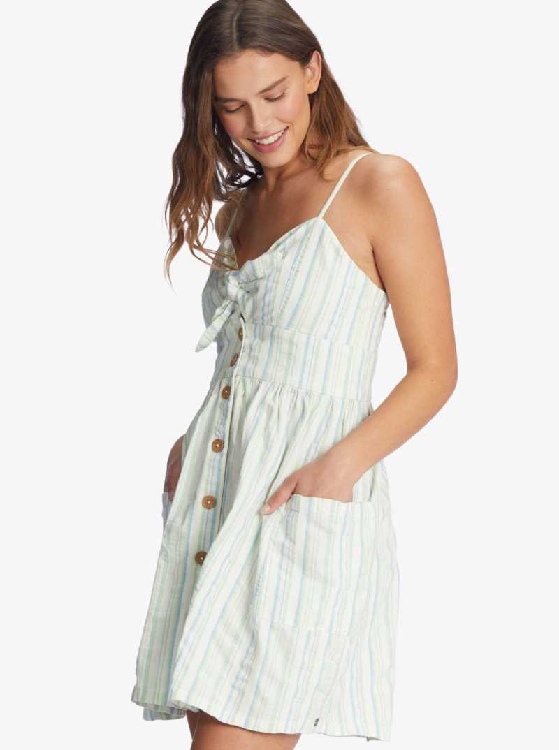 Peignoir Roxy Under The Cali Sun Lanières Buttoned Femme Vert Stripes | 120538SJX