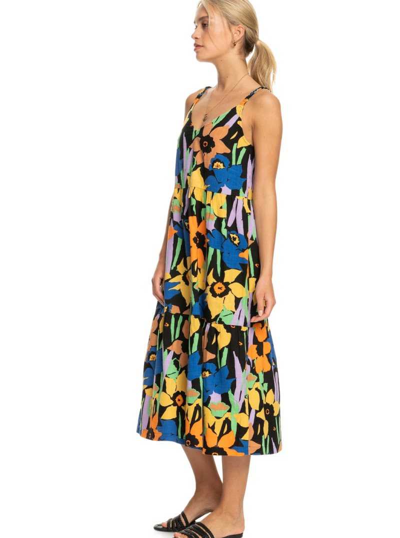 Peignoir Roxy Waiting Line Printed Midi Femme Grise Foncé Fleur | 145068UMY
