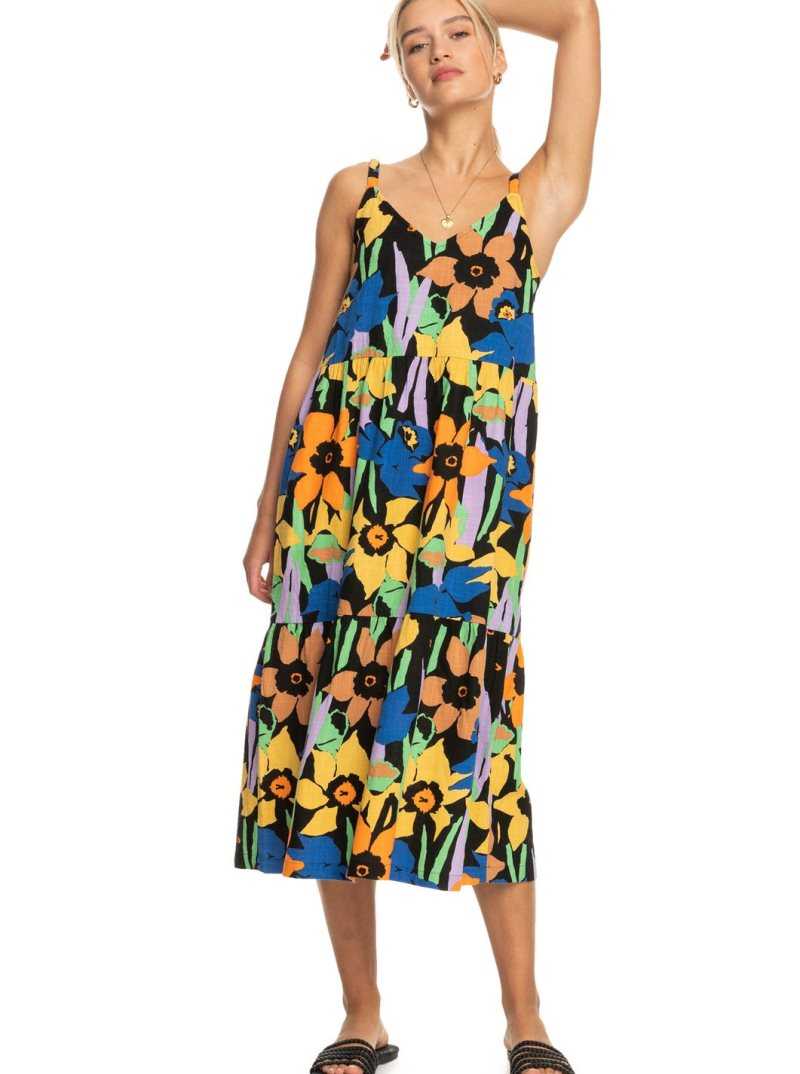 Peignoir Roxy Waiting Line Printed Midi Femme Grise Foncé Fleur | 145068UMY