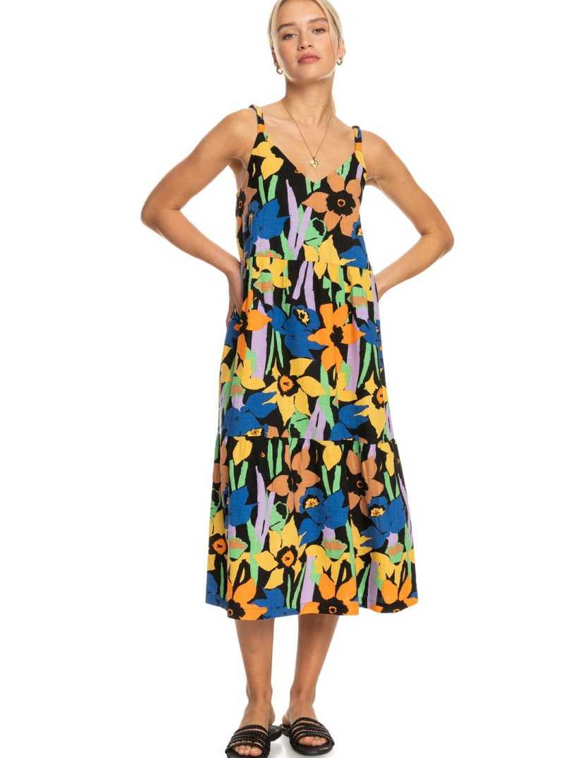 Peignoir Roxy Waiting Line Printed Midi Femme Grise Foncé Fleur | 145068UMY