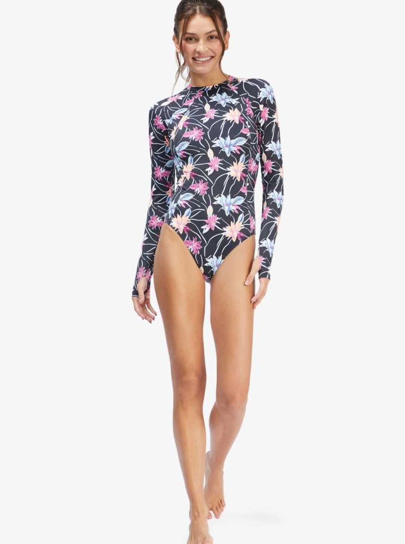 Rashguards Roxy Active Long Sleeve Back Zip One Piece Femme Grise Foncé | 963712FJC