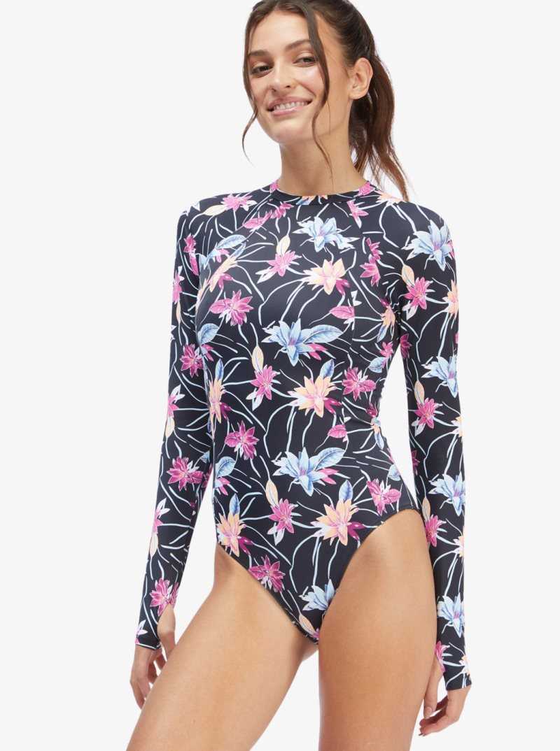 Rashguards Roxy Active Long Sleeve Back Zip One Piece Femme Grise Foncé | 963712FJC