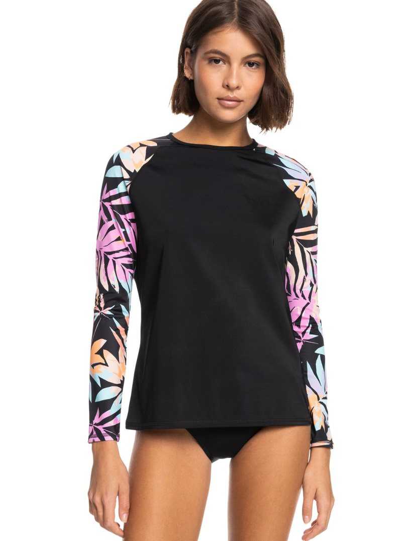 Rashguards Roxy Active Top Active UPF 50 Long Sleeve Femme Grise Foncé Vert | 825760UQS