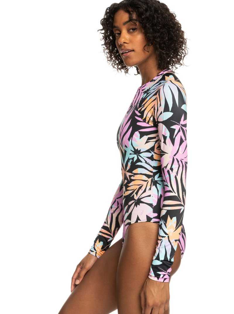 Rashguards Roxy Active UPF 50 Long Sleeve Back Zip One Piece Swimsuit Femme Grise Foncé Vert | 725409NOA