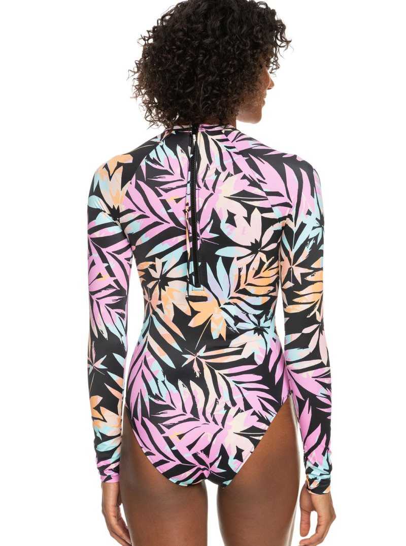 Rashguards Roxy Active UPF 50 Long Sleeve Back Zip One Piece Swimsuit Femme Grise Foncé Vert | 725409NOA