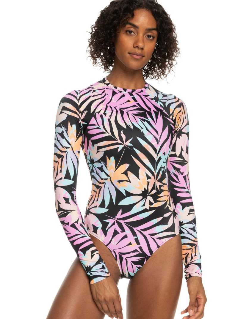 Rashguards Roxy Active UPF 50 Long Sleeve Back Zip One Piece Swimsuit Femme Grise Foncé Vert | 725409NOA