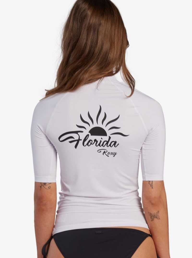 Rashguards Roxy Florida Whole Hearted Corta Sleeve UPF 50 Femme Bleu Clair | 817490LAW