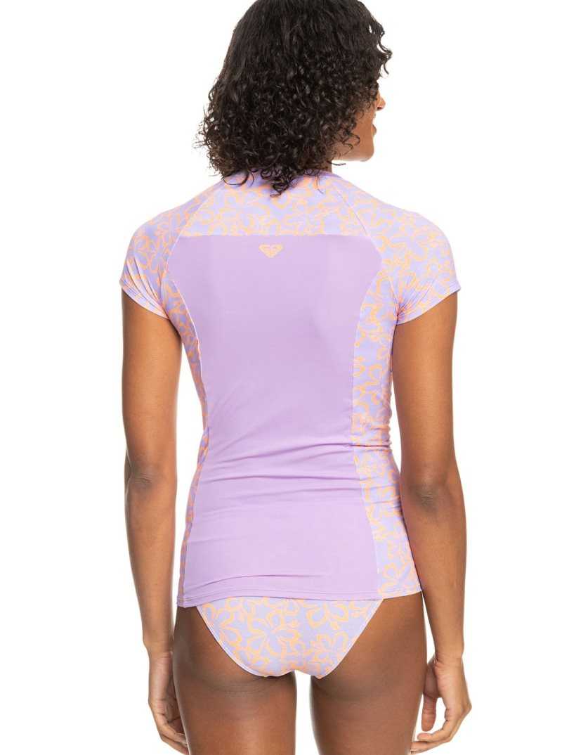 Rashguards Roxy Printed Corta Sleeve Zip-Up Femme Orange | 670458HES