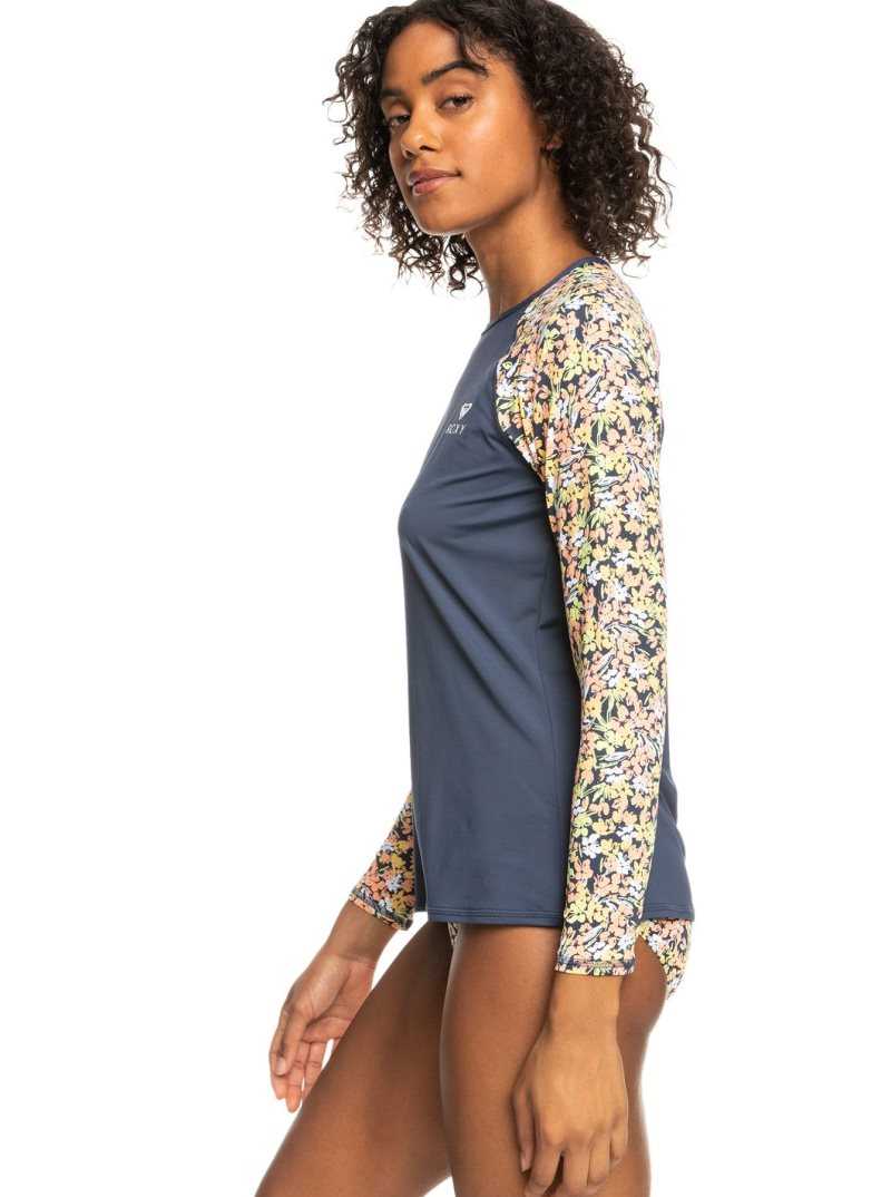 Rashguards Roxy Printed UPF 50 Long Sleeve Front Zip Femme Indigo | 041926UZT