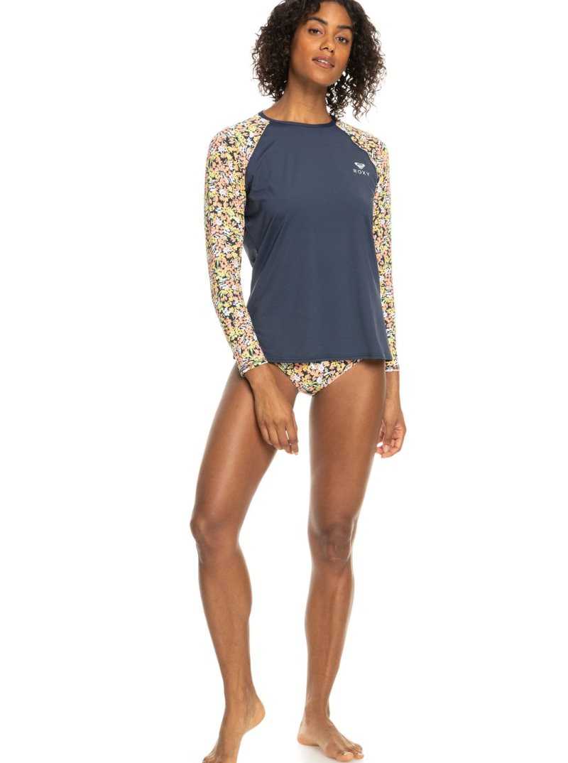 Rashguards Roxy Printed UPF 50 Long Sleeve Front Zip Femme Indigo | 041926UZT