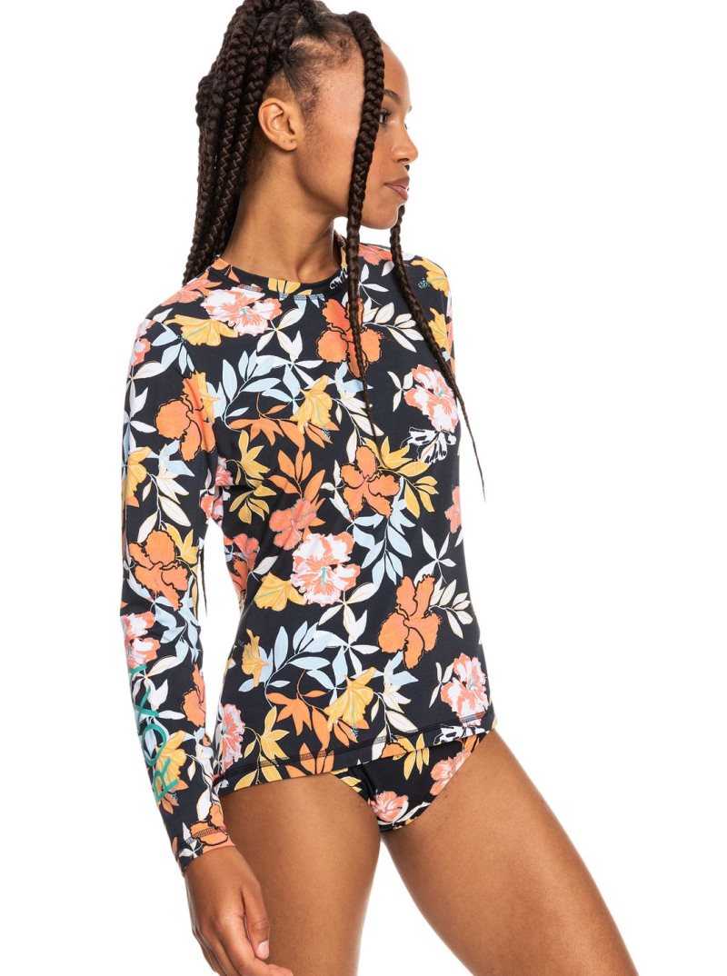 Rashguards Roxy Sea Skippin' Long Sleeve UPF 50 Femme Grise Foncé | 690387KHE