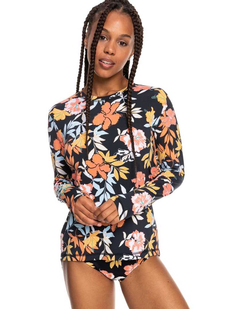 Rashguards Roxy Sea Skippin' Long Sleeve UPF 50 Femme Grise Foncé | 690387KHE