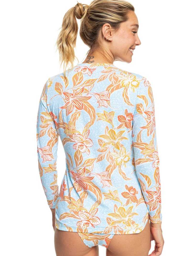 Rashguards Roxy Sea Skippin' Long Sleeve UPF 50 Femme Bleu | 840297CRI