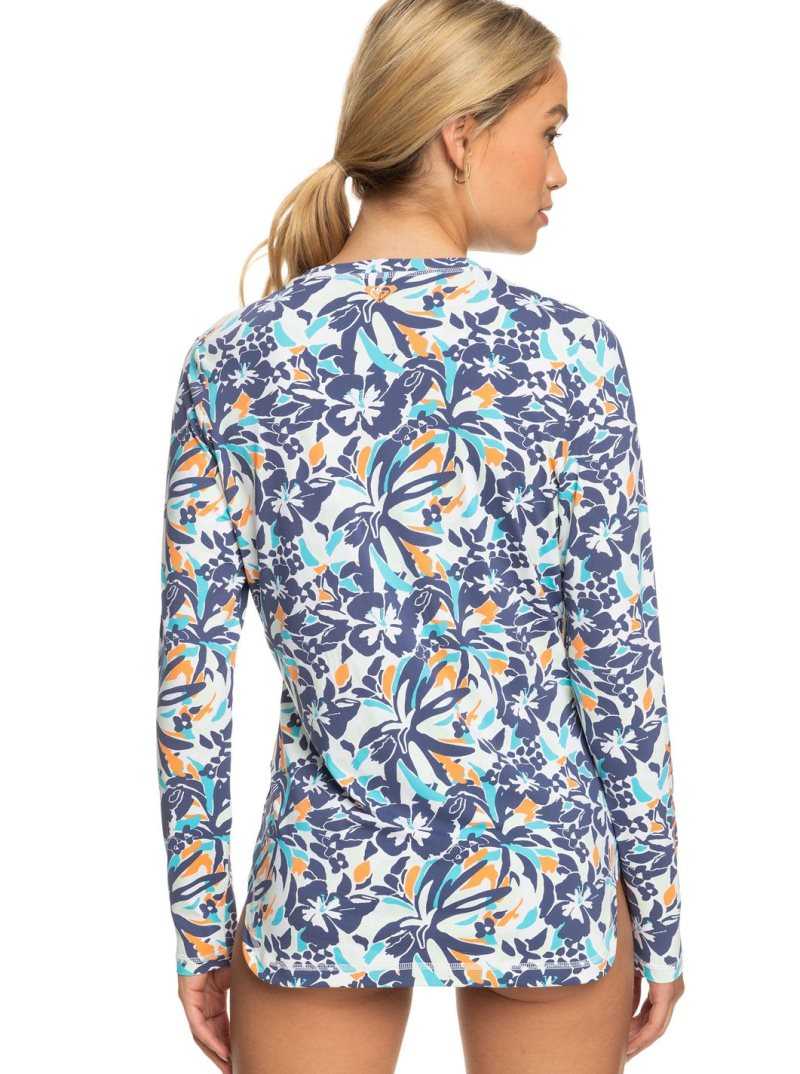 Rashguards Roxy Sea Skippin Long Sleeve UPF 50 Femme Bleu | 870521FKU