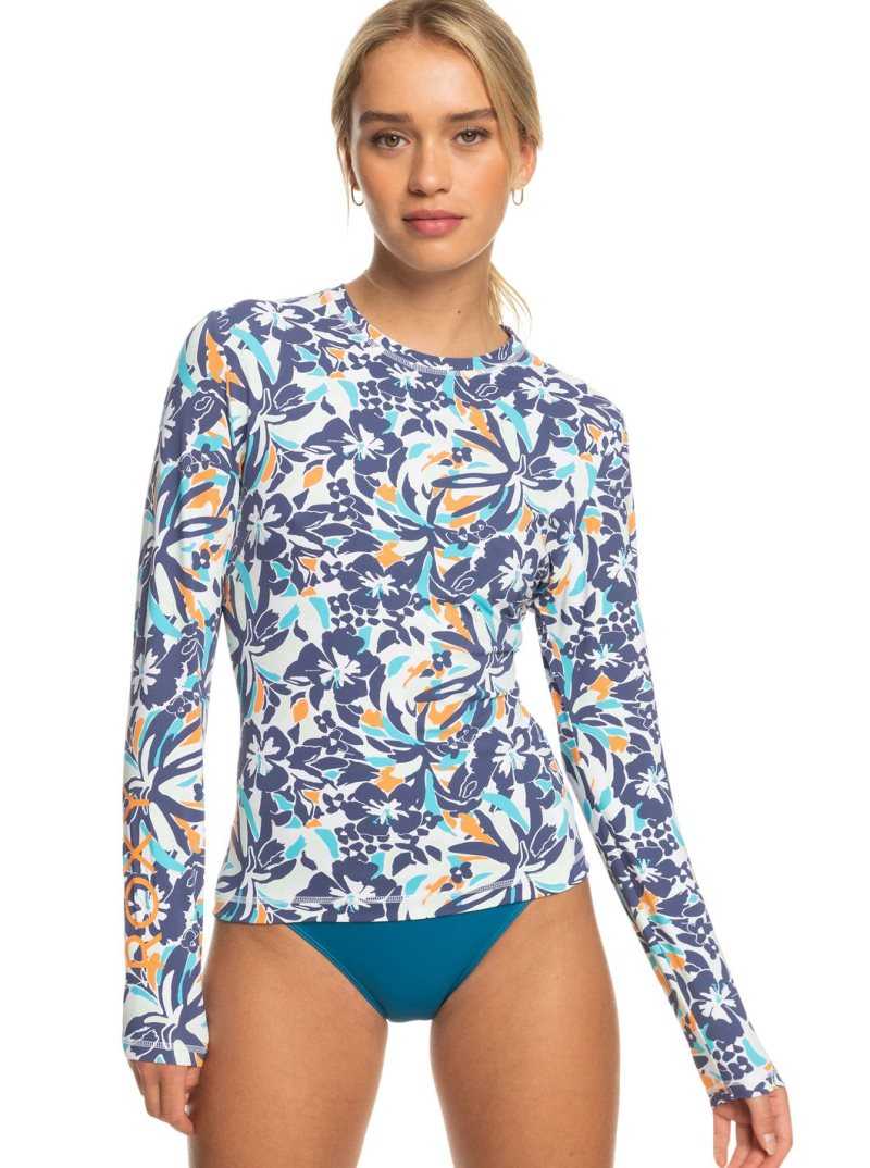 Rashguards Roxy Sea Skippin Long Sleeve UPF 50 Femme Bleu | 870521FKU
