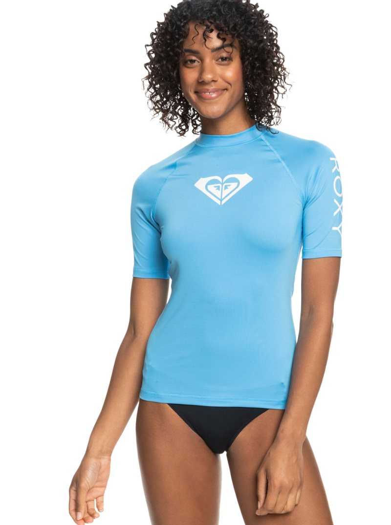 Rashguards Roxy Whole Hearted Corta Sleeve UPF 50 Femme Azur Bleu | 537062NJC