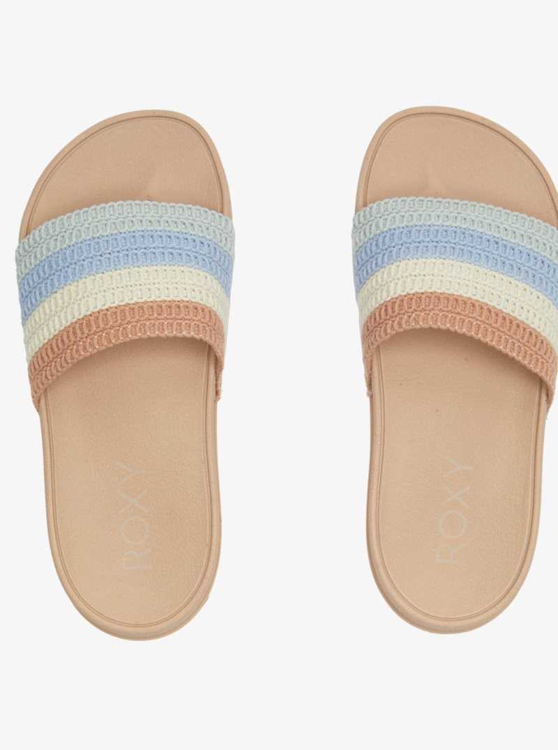 Sandales Roxy Slippy Crochet Femme Bleu Clair Marron | 967450VNK