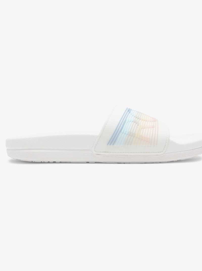Sandales Roxy Slippy D'eau-Friendly Femme Blanche Stripes | 064198XDE