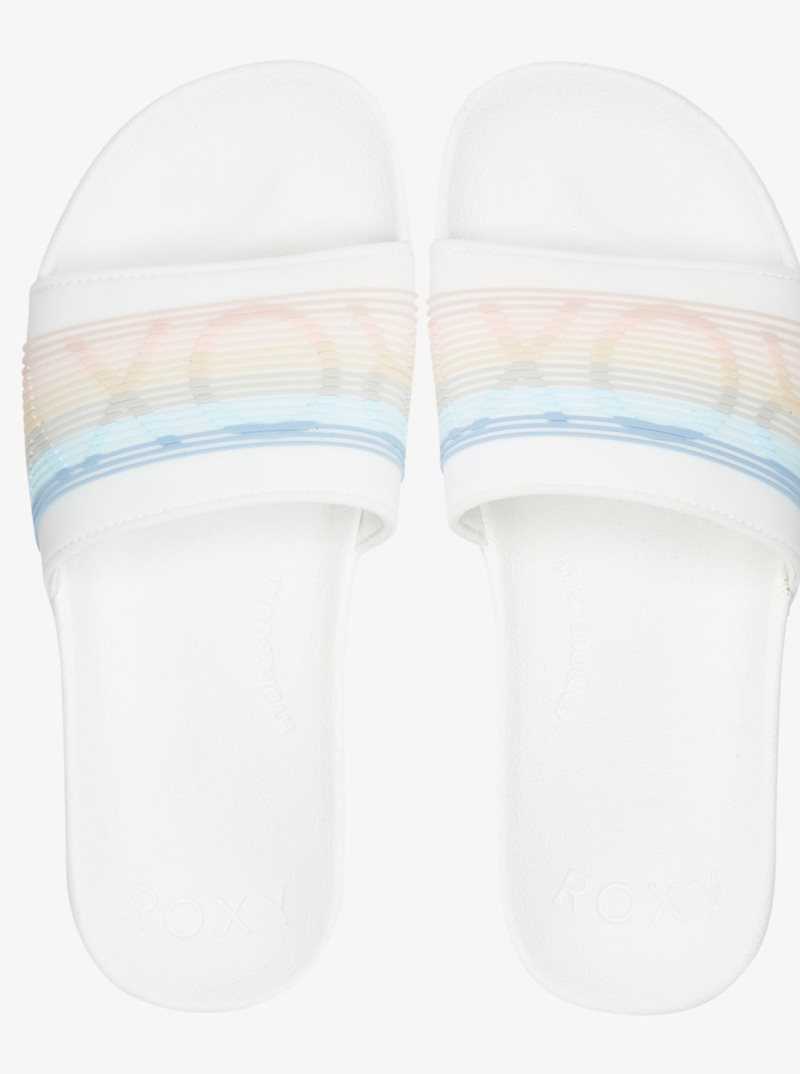 Sandales Roxy Slippy D'eau-Friendly Femme Blanche Stripes | 064198XDE