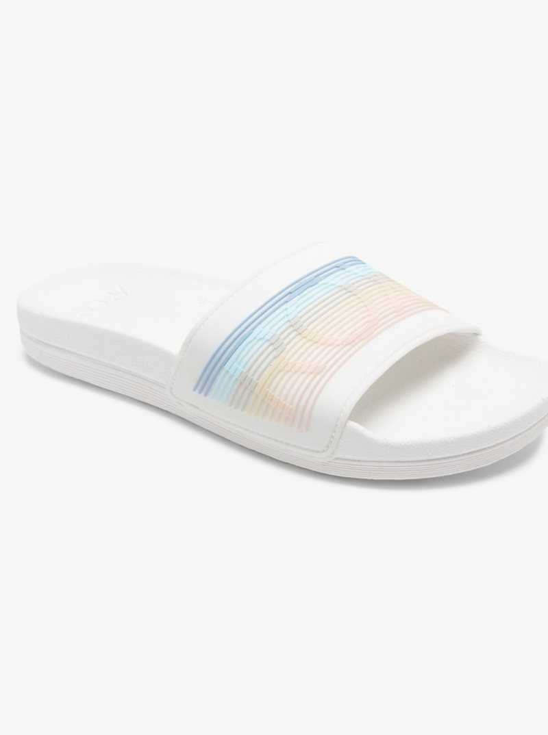 Sandales Roxy Slippy D\'eau-Friendly Femme Blanche Stripes | 064198XDE
