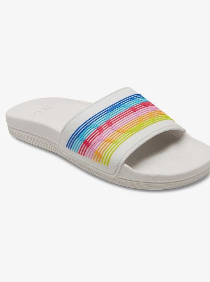 Sandales Roxy Slippy D'eau-Friendly Femme Blanche Multicolore | 806213PQA