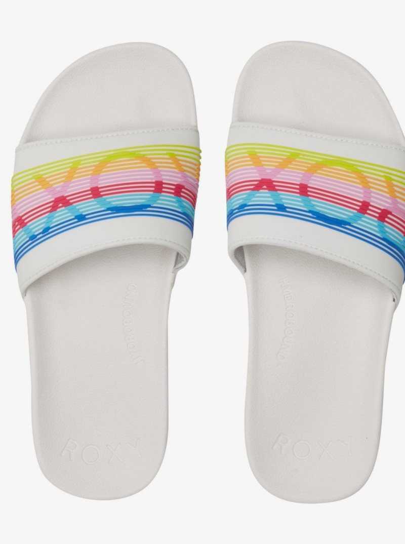 Sandales Roxy Slippy D'eau-Friendly Femme Blanche Multicolore | 806213PQA