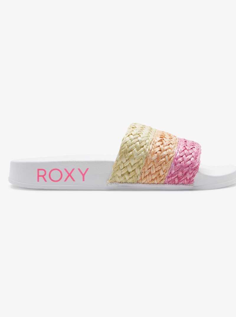 Sandales Roxy Slippy Jute Femme Blanche Rose Orange | 710589HJY