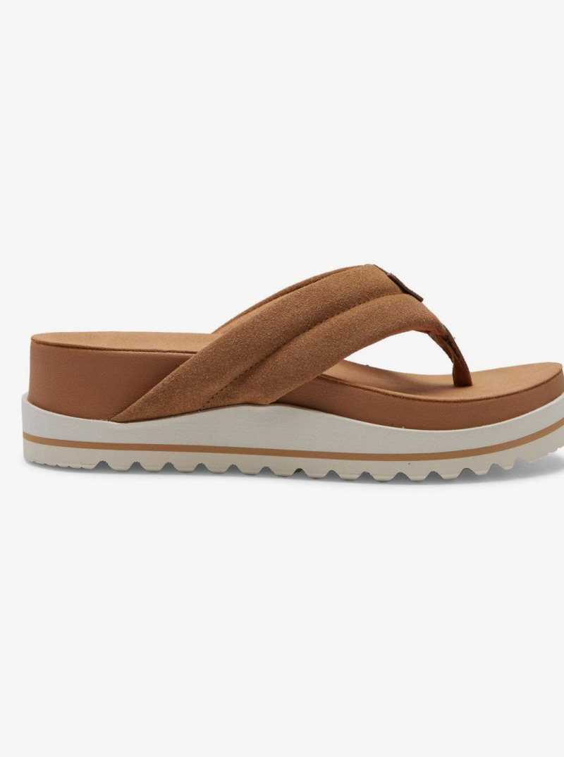 Sandales Roxy Thessa Cuir Femme Marron | 741360AUF