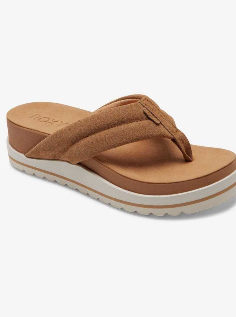Sandales Roxy Thessa Cuir Femme Marron | 741360AUF