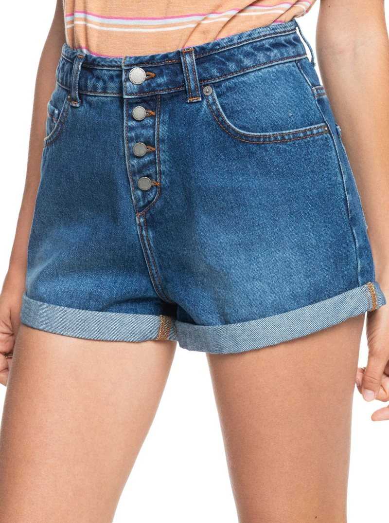 Shorts Roxy Authentic Summer High Denim Femme Bleu | 683954QGT