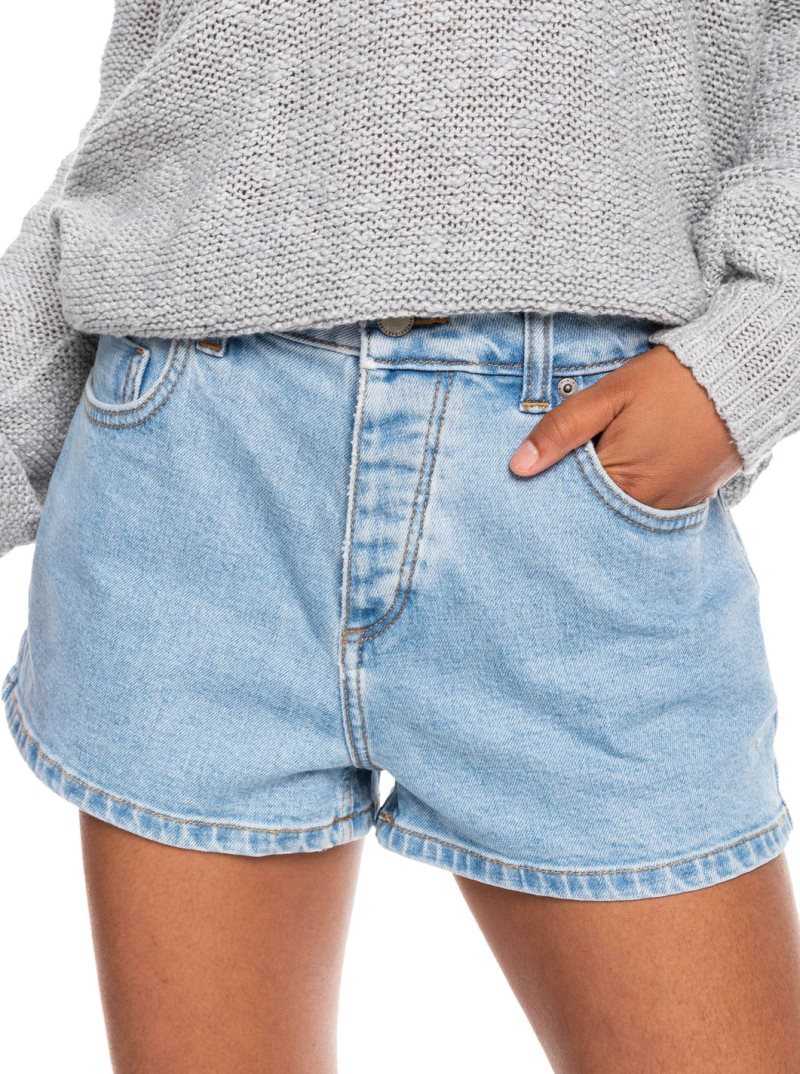 Shorts Roxy Call Me Back Denim Femme Bleu Clair | 513268VYQ