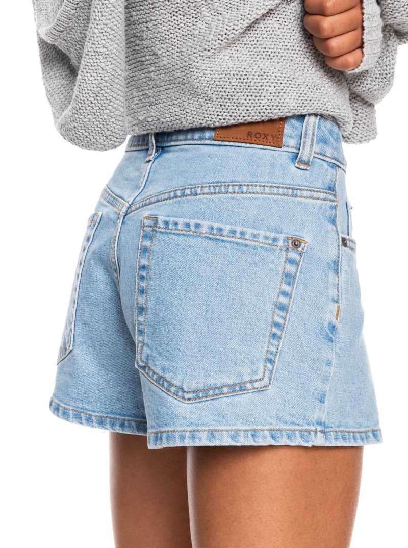 Shorts Roxy Call Me Back Denim Femme Bleu Clair | 513268VYQ