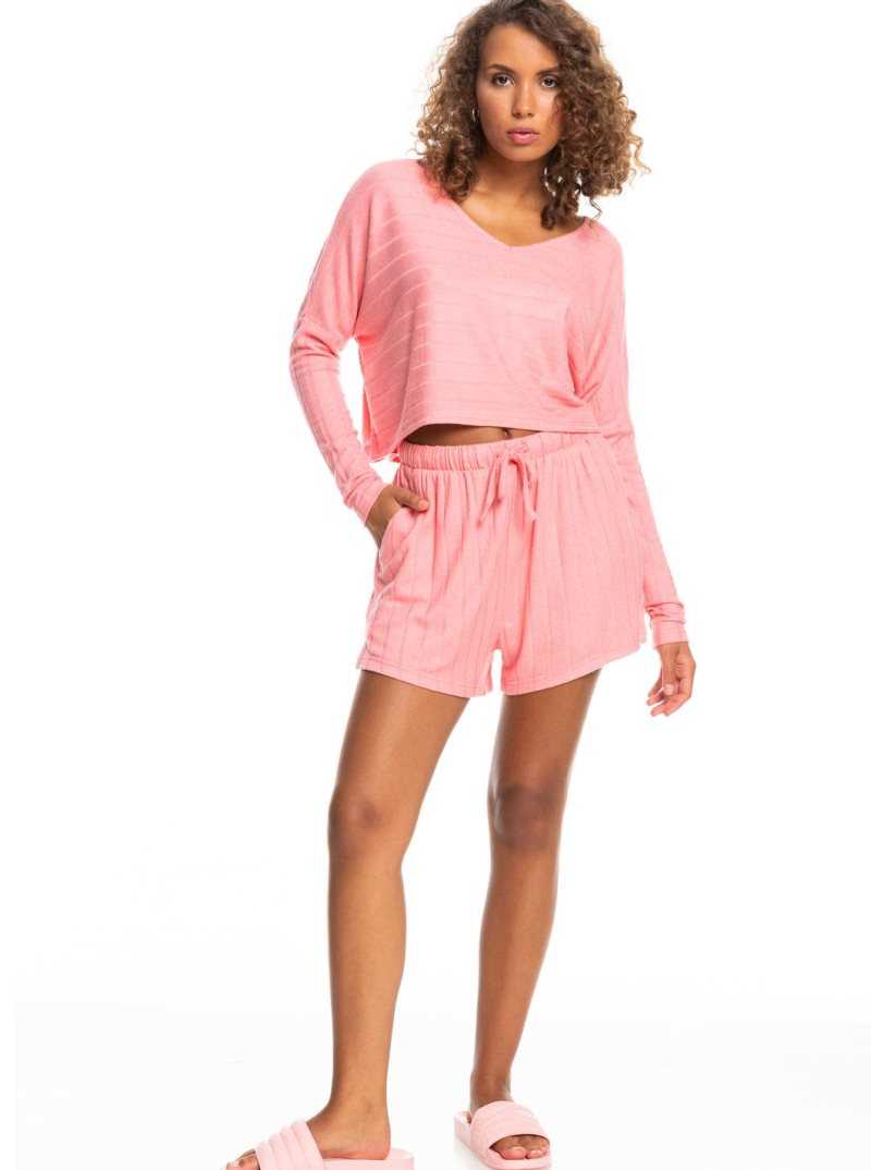 Shorts Roxy Catch Me If You Can Larges Rib Femme Rose | 452986DXZ