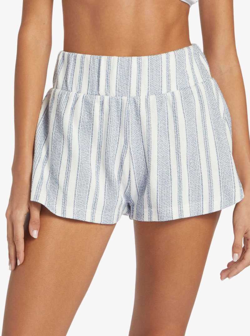 Shorts Roxy Drop A Wave Corta Sweatshirt Femme Blanche Stripes | 671423WUG