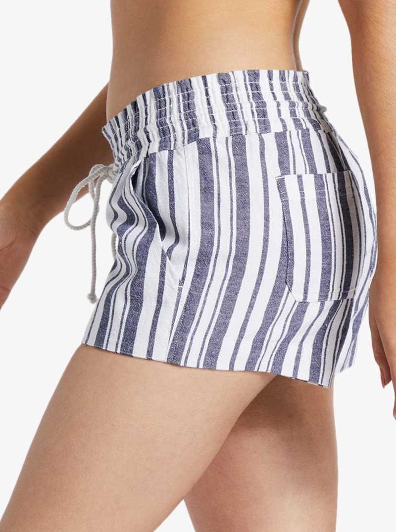 Shorts Roxy Oceanside Elasticized Femme Indigo Stripes | 924567ANO