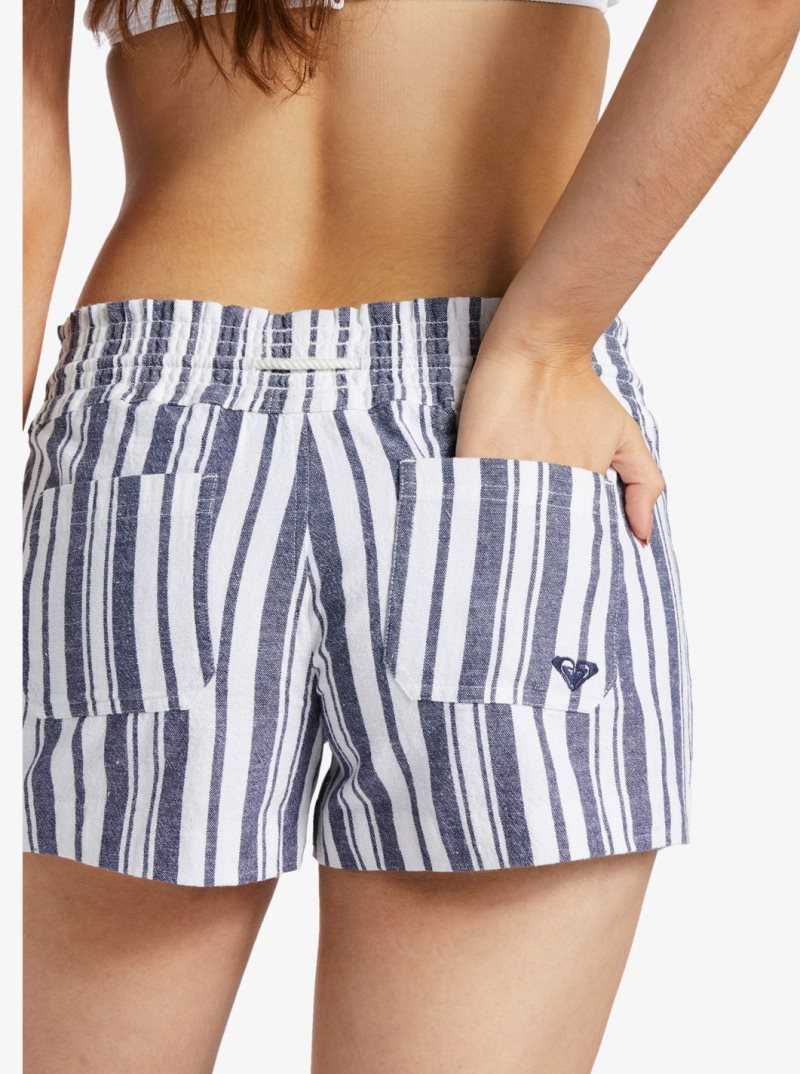 Shorts Roxy Oceanside Elasticized Femme Indigo Stripes | 924567ANO