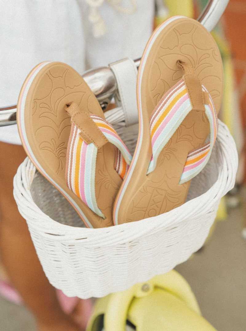 Tong Roxy Colbee Hi Sandals Femme Blanche Orange Rose | 417052PGM