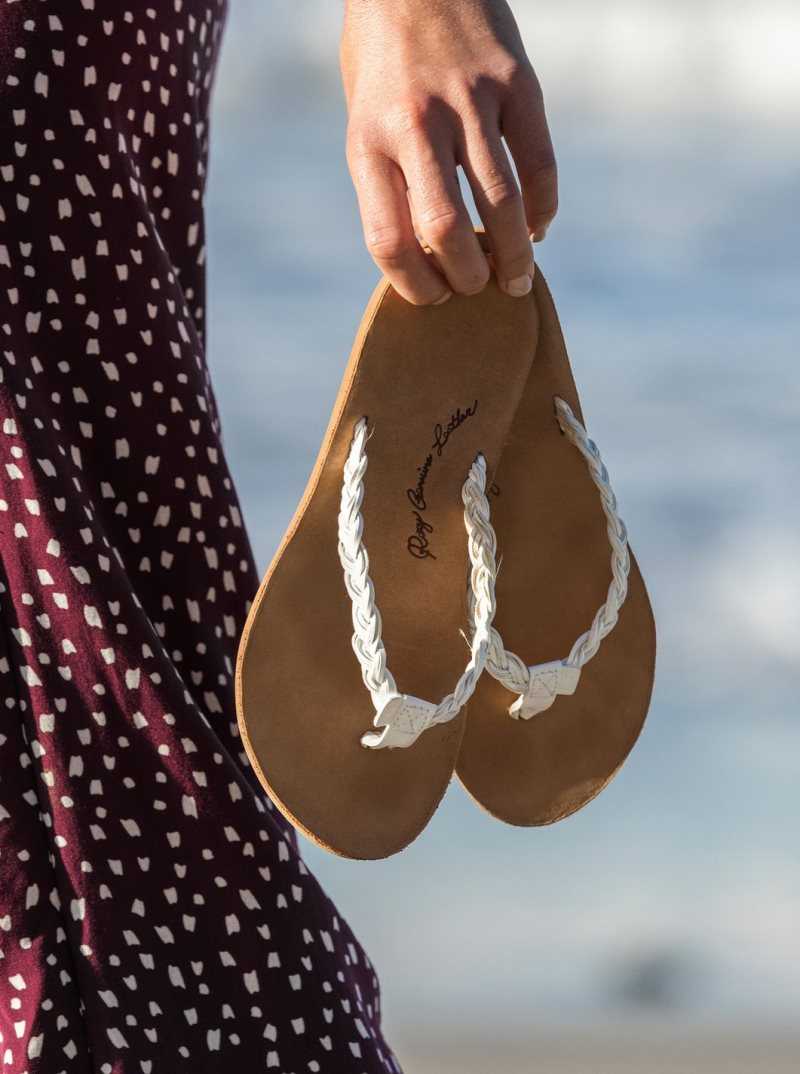 Tong Roxy Lorraine Braid Sandals Femme Blanche | 452687MBW