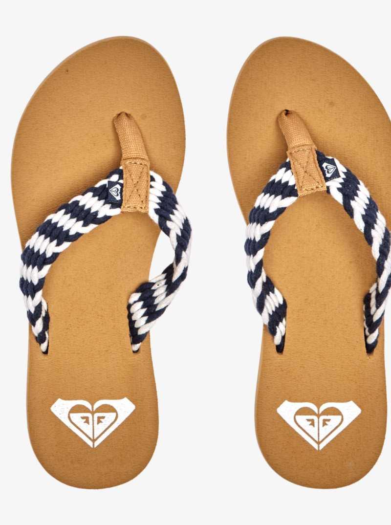 Tong Roxy Porto Femme Bleu Marine Blanche | 384692LOQ