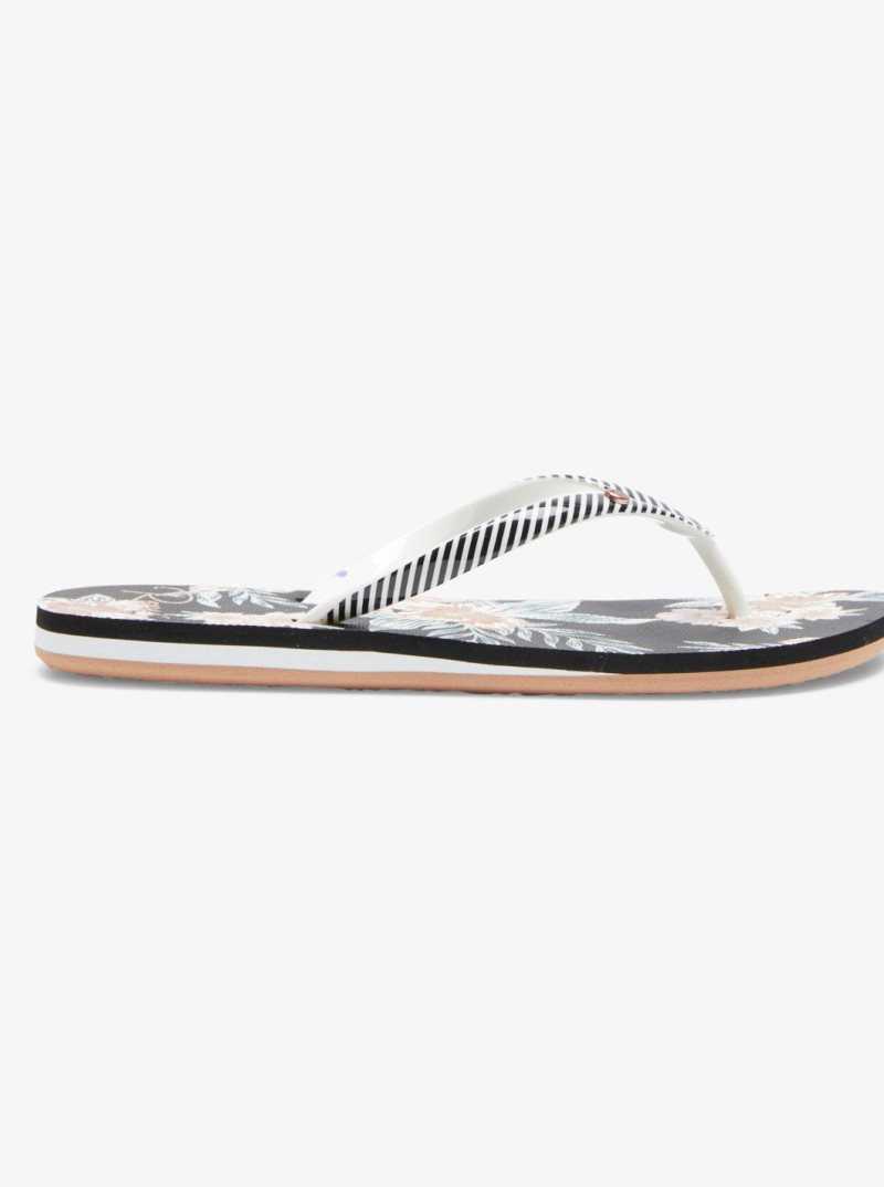 Tong Roxy Portofino Femme Blanche Noir Fleur | 824035HFM