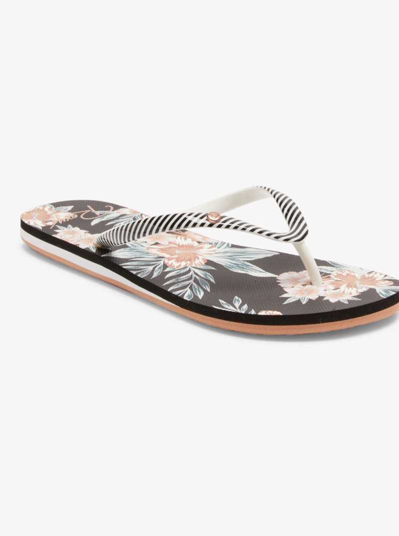 Tong Roxy Portofino Femme Blanche Noir Fleur | 824035HFM