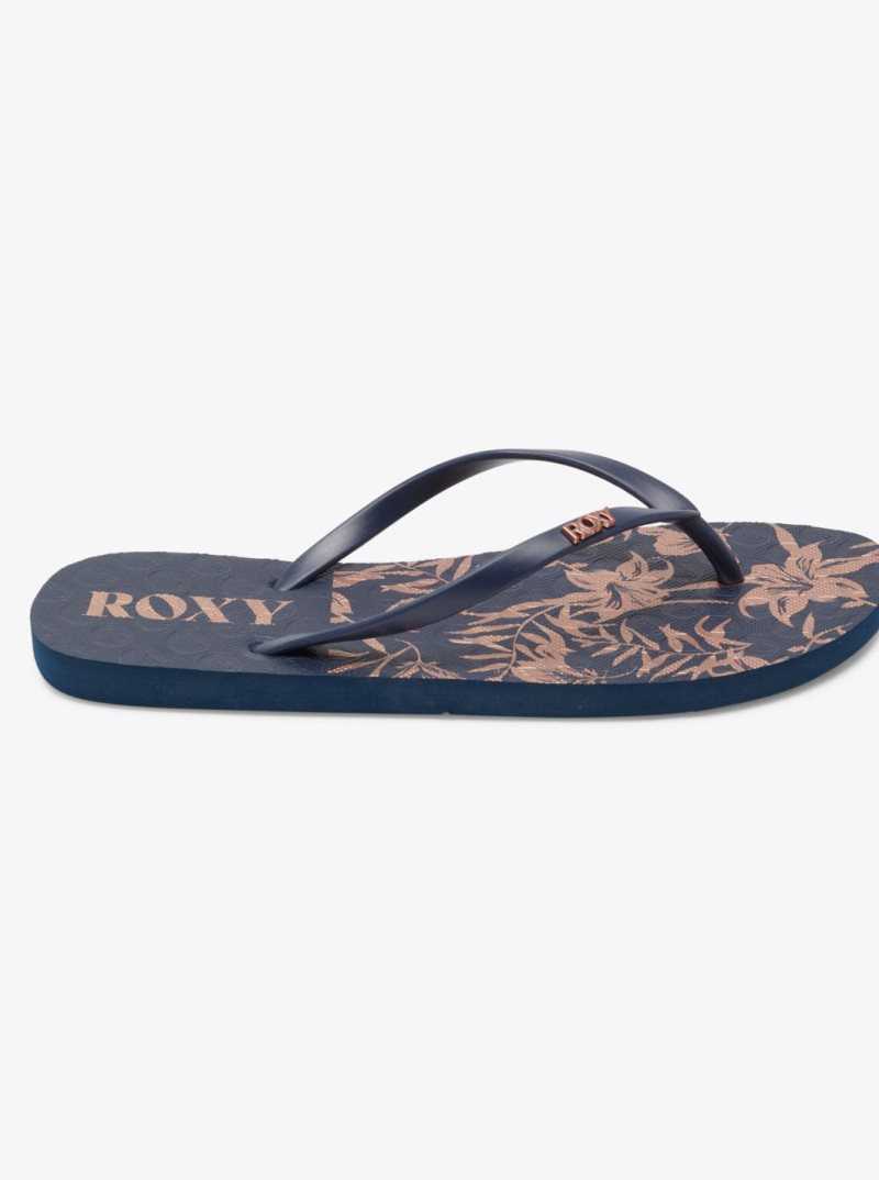 Tong Roxy Viva Stamp Femme Bleu Foncé | 962571CPU