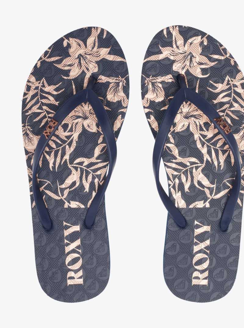 Tong Roxy Viva Stamp Femme Bleu Foncé | 962571CPU